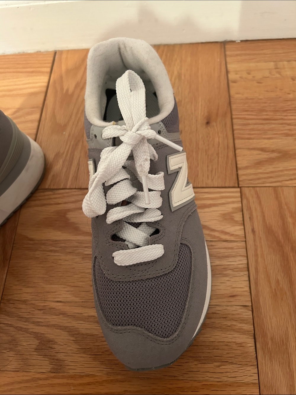 New Balance Gray and White Platform Sneakers - Picture 10 of 15